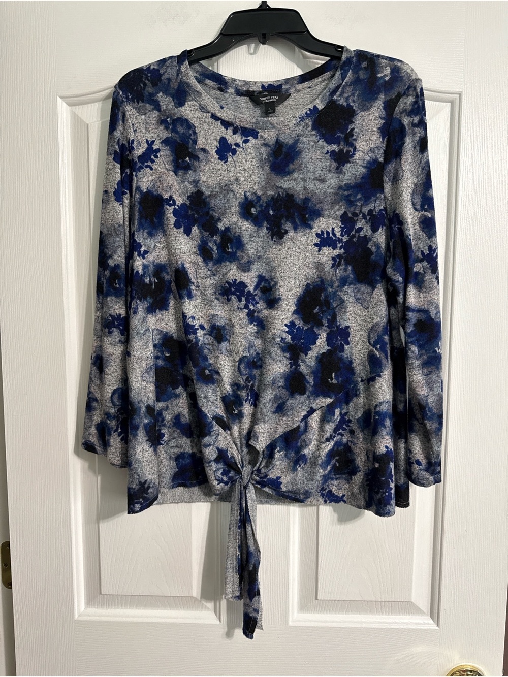 Simply Vera Blue Floral Tie-Hem Long-Sleeve Top